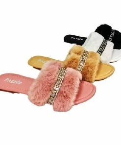 PAZZLE BETTY-02 Fur Flat Sandals For Women's