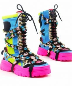 CAPE ROBBIN HIGH HOPES - Jeweled Platform Combat Fashion Boot