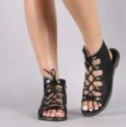 BAMBOO MINIMAL-31S Lce Up Flat Sandals For Women's