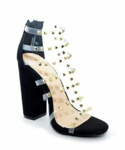 LILIANA ILYSE-78 Studded Clear Ankle Strap Heels For Women's