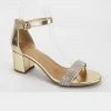 BAMBOO HEADLINE-31 Women's Chunky Rhinestone Block Low Heels