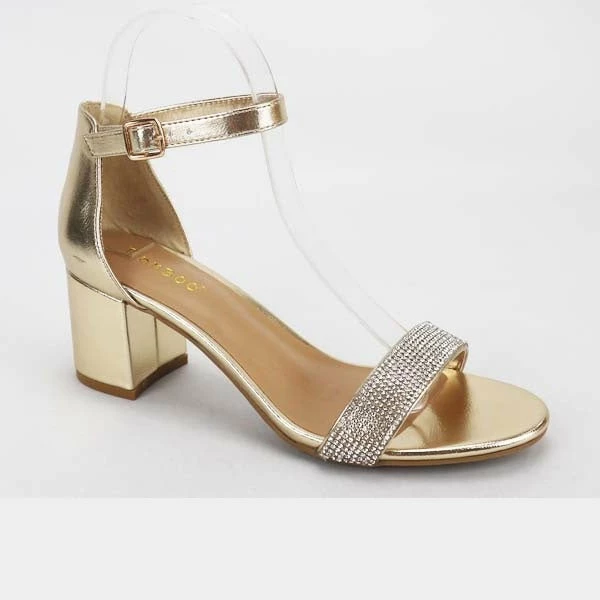 BAMBOO HEADLINE-31 Women's Chunky Rhinestone Block Low Heels