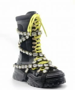 CAPE ROBBIN HIGH HOPES - Jeweled Platform Combat Fashion Boot