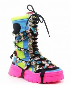 CAPE ROBBIN HIGH HOPES - Jeweled Platform Combat Fashion Boot