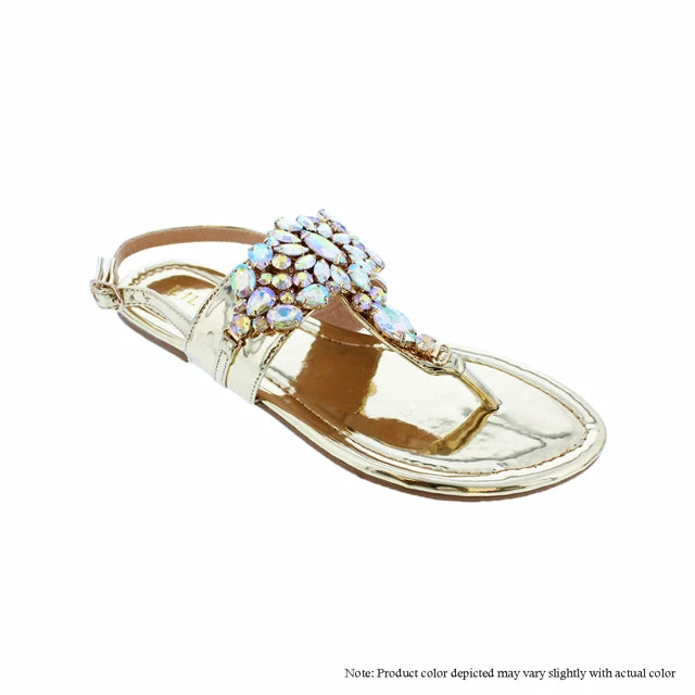 LILIANA MARLO-18 Beadded Crystal Cute Flat Sandals For Women's