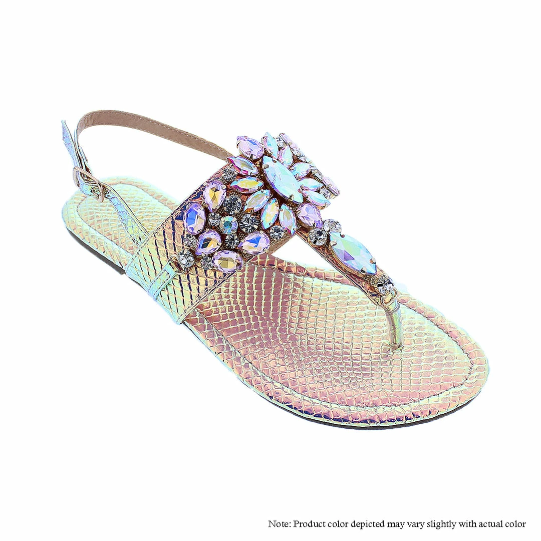 LILIANA MARLO-18 Beadded Crystal Cute Flat Sandals For Women's