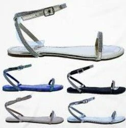 LILIANA MARLO-15 Rhinestone Ankle Strap Women Flat Sandals