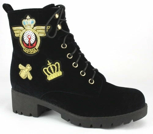 NATURE BREEZE Boots CORONA-01 - Women's Velvet Lace Up Combat Bootie